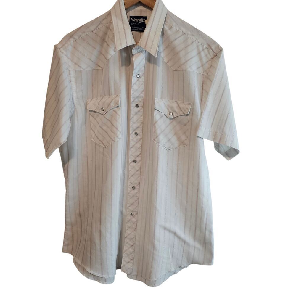 Vintage Wrangler Pearl Snap Top Men XL White Striped Western Country Ranch Retro